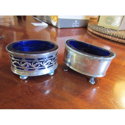 72 - Two Silver Cruets Antique with Original Blue Bristol Glass Liners