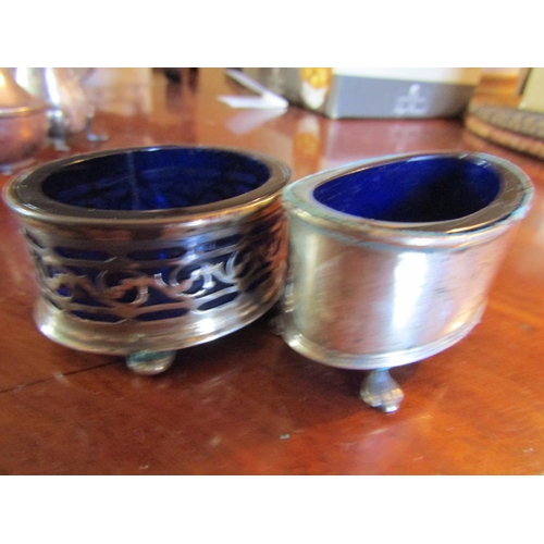 72 - Two Silver Cruets Antique with Original Blue Bristol Glass Liners