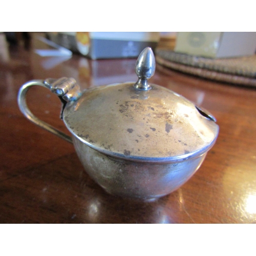 73 - Antique Silver Mustard Pot with Finial Mounted Hinged Cover