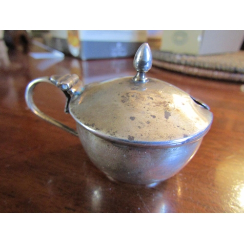 73 - Antique Silver Mustard Pot with Finial Mounted Hinged Cover