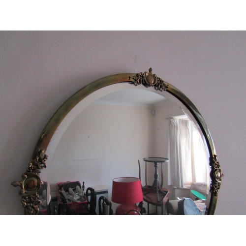 79 - Antique Cast Brass Circular Form Wall Mirror with Applied Decorations Approximately 18 Inches Diamet... 