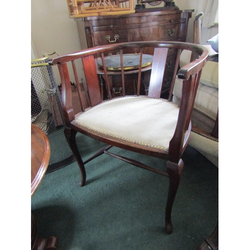 8 - Edwardian Mahogany Tub Frame Armchair Upholstered Seat Above Shaped Form Supports