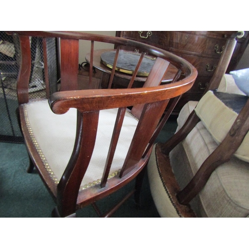 8 - Edwardian Mahogany Tub Frame Armchair Upholstered Seat Above Shaped Form Supports