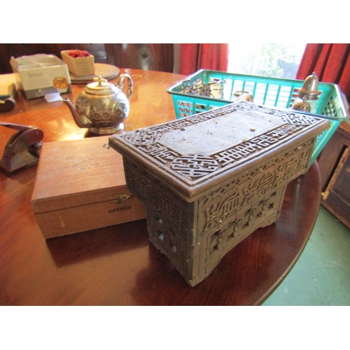 80 - Oriental Carved Wood Table Box and Another Two Items in Lot