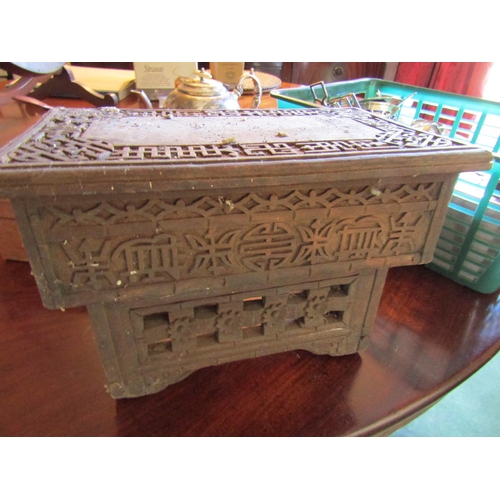 80 - Oriental Carved Wood Table Box and Another Two Items in Lot