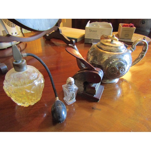 81 - Ladies Perfume atomiser Table Salt Blind Stamp and Silver Plated Tea Pot Four Items in Lot