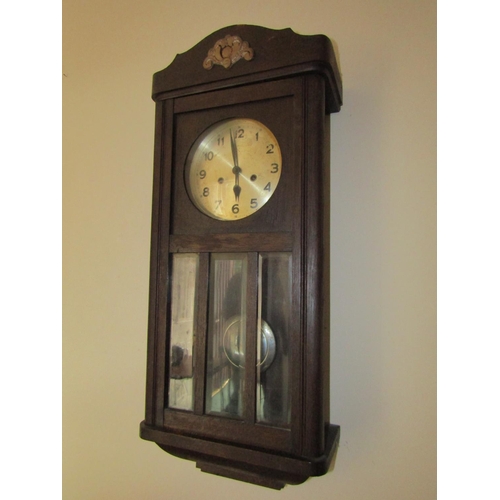 89 - Edwardian Cased Regulator Wall Clock Approximately 30 Inches High x 12 Inches Wide