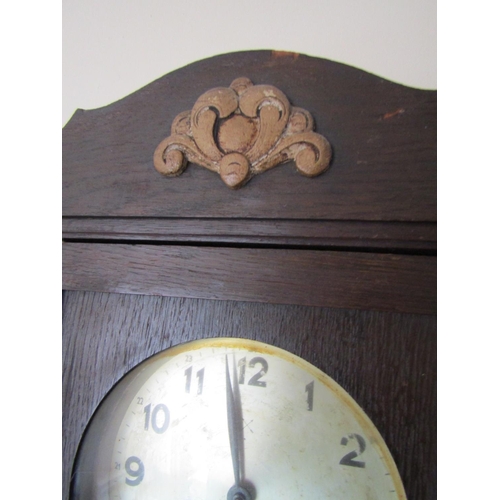 89 - Edwardian Cased Regulator Wall Clock Approximately 30 Inches High x 12 Inches Wide