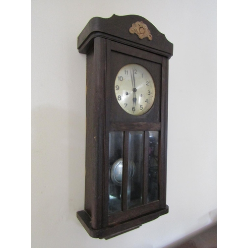 89 - Edwardian Cased Regulator Wall Clock Approximately 30 Inches High x 12 Inches Wide