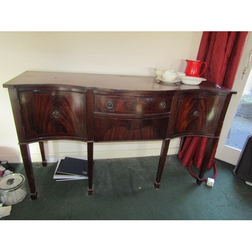 90 - Antique Figured Mahogany Serpentine Front Side Ward Central Drawer with Cupboard End Supports Approx... 