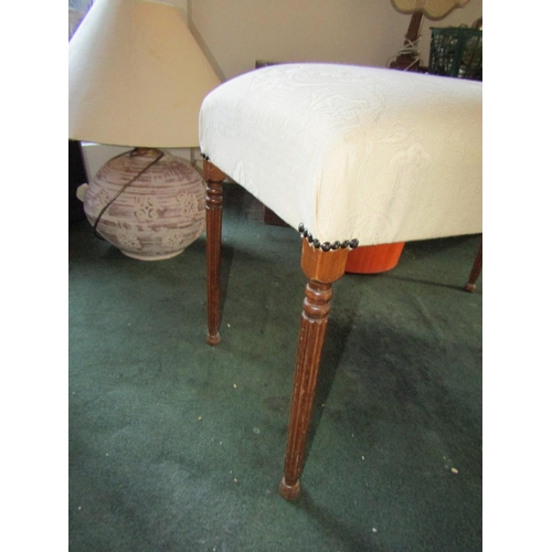 93 - Antique Upholstered Stool or Window Seat Turn Mahogany Supports Approximately 3ft Wide