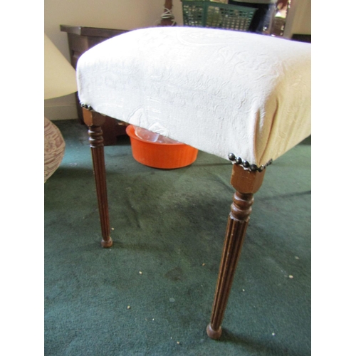 93 - Antique Upholstered Stool or Window Seat Turn Mahogany Supports Approximately 3ft Wide