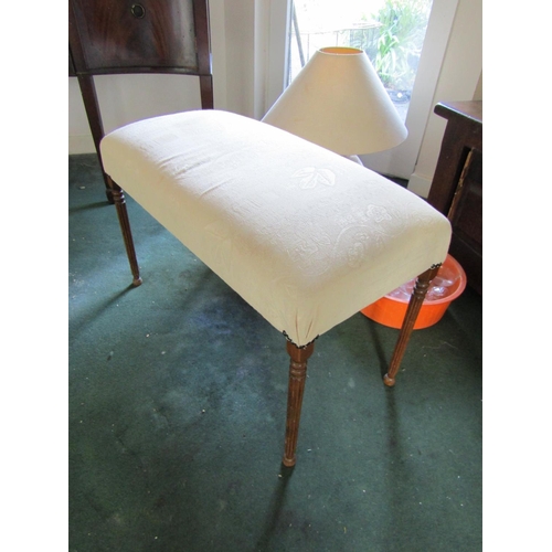 93 - Antique Upholstered Stool or Window Seat Turn Mahogany Supports Approximately 3ft Wide