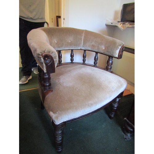 99 - Antique Mahogany Tub Frame Upholstered Armchair