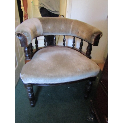 99 - Antique Mahogany Tub Frame Upholstered Armchair