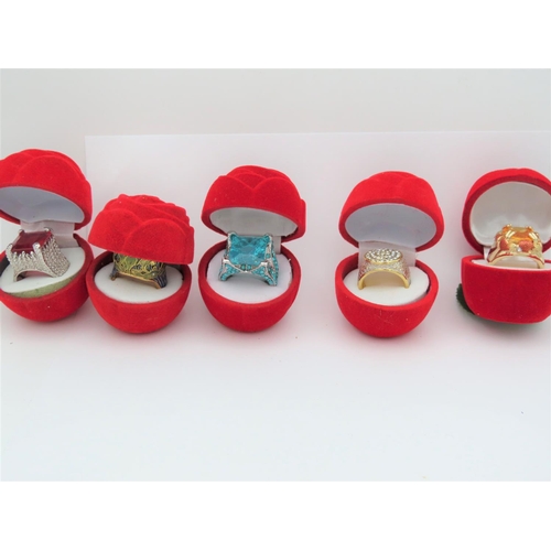 104 - Five Silver Stamped 925 Ladies Rings with Various Gems in Velvet Red Rose Presentation Boxes