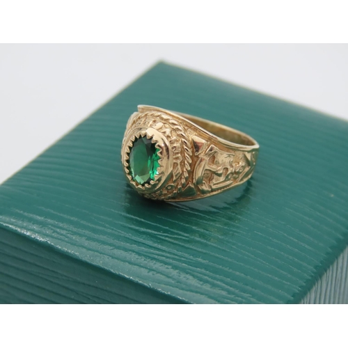 108 - 9 Carat Gold University Ring with Green Gemstone Ring Size H