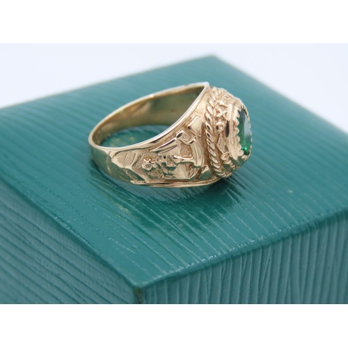 108 - 9 Carat Gold University Ring with Green Gemstone Ring Size H