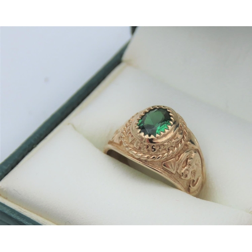 108 - 9 Carat Gold University Ring with Green Gemstone Ring Size H