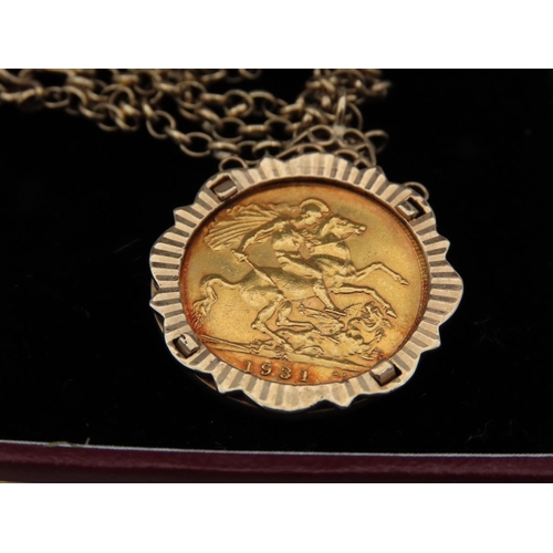 11 - Full Sovereign Dated 1931 Mounted in 9 Carat Gold Case with Chain 9 Carat Yellow Gold Approximately ... 