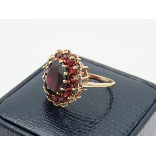 110 - Garnet Set Ladies Cluster Ring Mounted on 9 Carat Yellow Gold Band Centre Garnet 12mm x 9mm Ring Siz... 