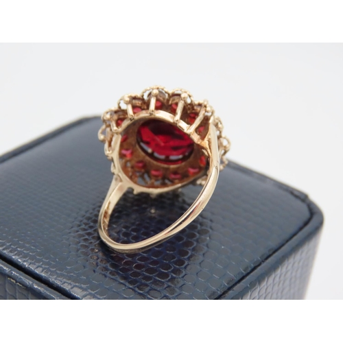 110 - Garnet Set Ladies Cluster Ring Mounted on 9 Carat Yellow Gold Band Centre Garnet 12mm x 9mm Ring Siz... 