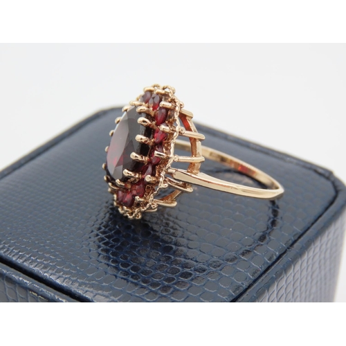 110 - Garnet Set Ladies Cluster Ring Mounted on 9 Carat Yellow Gold Band Centre Garnet 12mm x 9mm Ring Siz... 