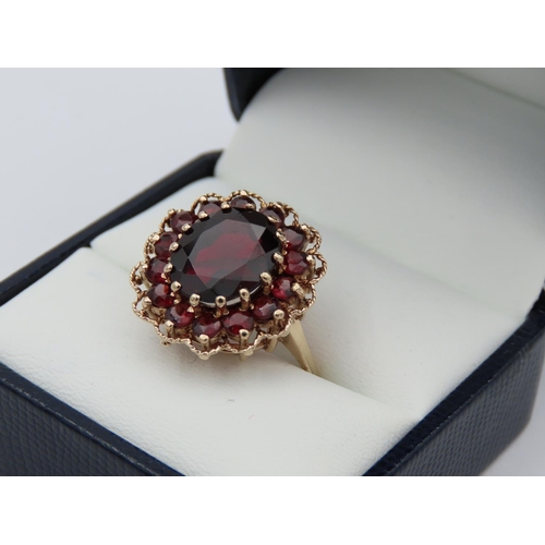 110 - Garnet Set Ladies Cluster Ring Mounted on 9 Carat Yellow Gold Band Centre Garnet 12mm x 9mm Ring Siz... 