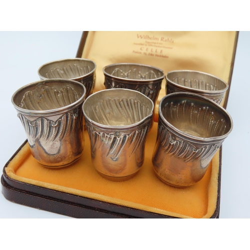 112 - Six Antique Solid Silver Shot Glasses Marked H & H Each Approximately 4cm High x 3.6cm Diameter with... 