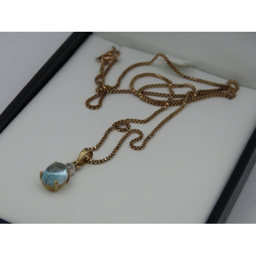 114 - Aquamarine Ladies Pendant Necklace with Diamond Surmount Aquamarine Cabochon Cut Further Mounted on ... 