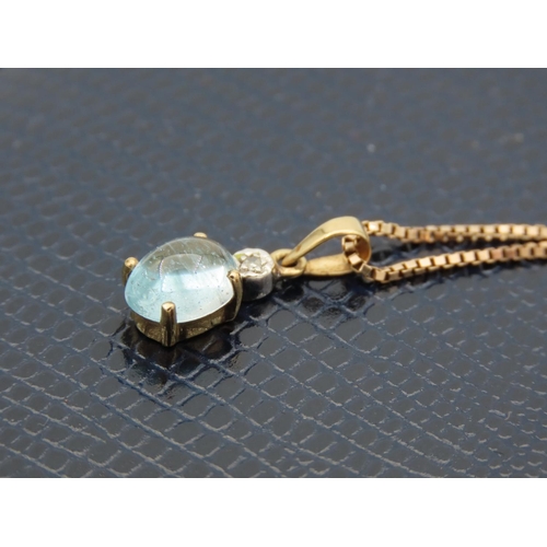 114 - Aquamarine Ladies Pendant Necklace with Diamond Surmount Aquamarine Cabochon Cut Further Mounted on ... 