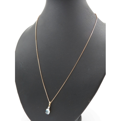 114 - Aquamarine Ladies Pendant Necklace with Diamond Surmount Aquamarine Cabochon Cut Further Mounted on ... 