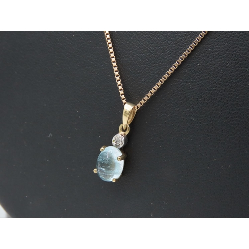 114 - Aquamarine Ladies Pendant Necklace with Diamond Surmount Aquamarine Cabochon Cut Further Mounted on ... 