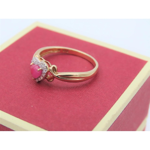 116 - Diamond and Ruby Heart Motif Ladies Ring Mounted on 9 Carat Yellow Gold Ring Size M