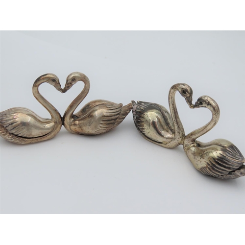 122 - Pair of Silver Lover Swan Figures Each Hallmarked 900