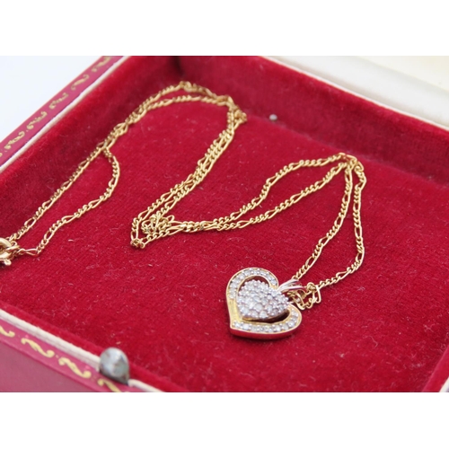 128 - 18 Carat Yellow Gold Mounted Heart Motif Pendant Necklace Encrusted with Diamonds Mounted on 18 Cara... 