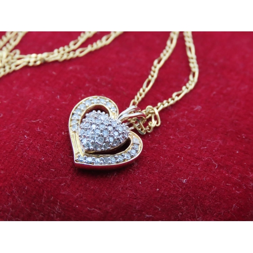 128 - 18 Carat Yellow Gold Mounted Heart Motif Pendant Necklace Encrusted with Diamonds Mounted on 18 Cara... 