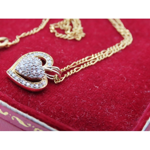 128 - 18 Carat Yellow Gold Mounted Heart Motif Pendant Necklace Encrusted with Diamonds Mounted on 18 Cara... 