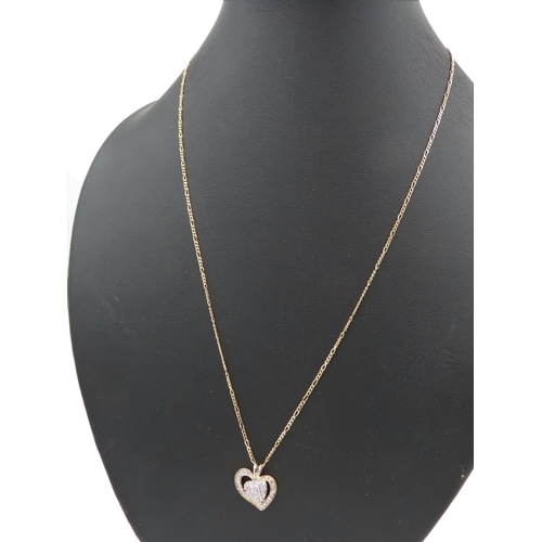 128 - 18 Carat Yellow Gold Mounted Heart Motif Pendant Necklace Encrusted with Diamonds Mounted on 18 Cara... 