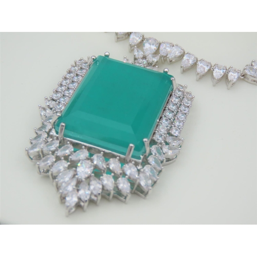 129 - Attractively Detailed Ladies Necklace with Simulated Emerald and Sapphires Hallmarked 18 Carat Fille... 