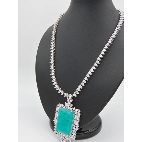 129 - Attractively Detailed Ladies Necklace with Simulated Emerald and Sapphires Hallmarked 18 Carat Fille... 