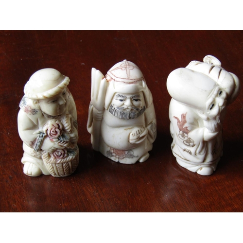 139 - Three Carved Oriental Netsuke Each Approximately 5cm High