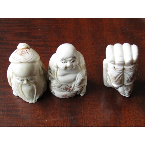 139 - Three Carved Oriental Netsuke Each Approximately 5cm High