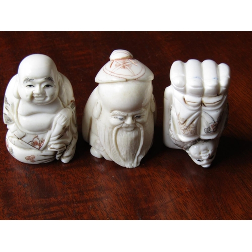 139 - Three Carved Oriental Netsuke Each Approximately 5cm High