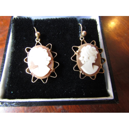 141 - Pair of Vintage 9 Carat Yellow Gold Mounted Cameo Earrings