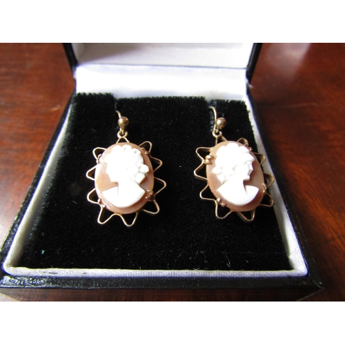 141 - Pair of Vintage 9 Carat Yellow Gold Mounted Cameo Earrings