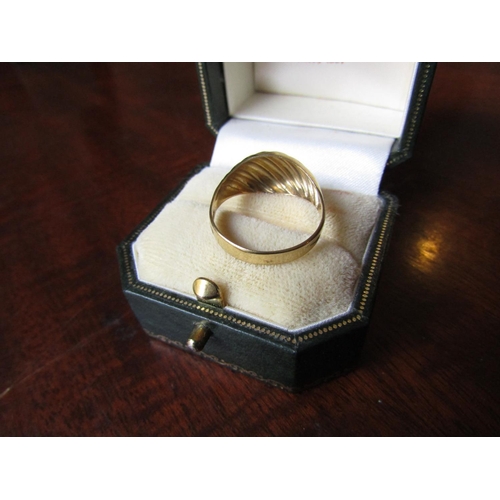 144 - 9 Carat Yellow Gold Twist Motif Signet Style Ring Attractively Detailed Ring Size R and a Half