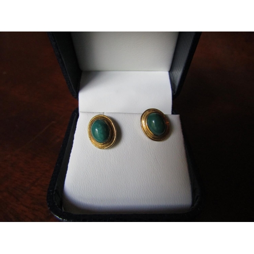 145 - Pair of Emerald Set Ladies Earrings Mounted on 9 Carat Yellow Gold