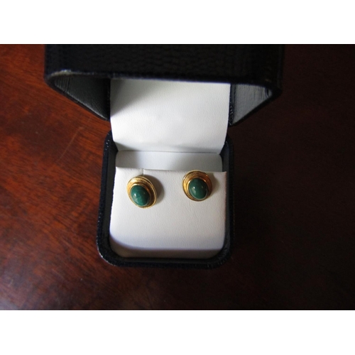 145 - Pair of Emerald Set Ladies Earrings Mounted on 9 Carat Yellow Gold