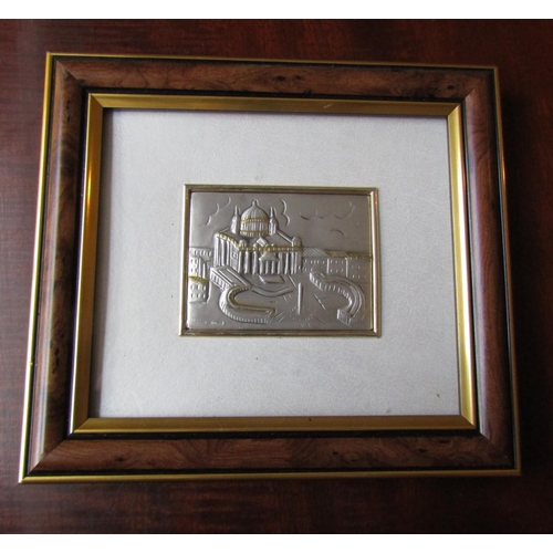 147 - Framed and Glazed 925 Sterling Silver Plaque Depicting St Peters Basilica Rome Plaque Approximately ... 